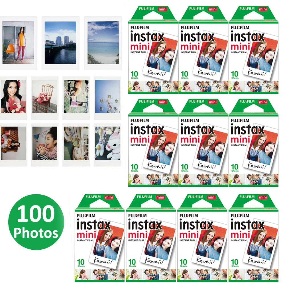 Оригинальная белая пленка Fujifilm Instax Mini 100 листов для Fuji 7s 8 9 11 мгновенная