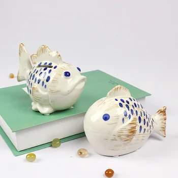 

Temperature Ceramic Pure Handmade Painting Couple Small Fish Creative Saving Tank Enamel Factory Price Direct Selling Piggy Bank