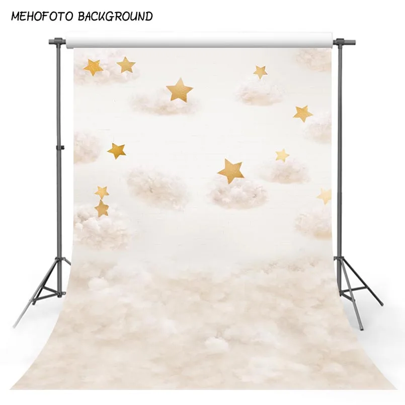 MEHOFOTO Виниловый фон для фотосъемки с изображением золотых звезд из хлопка облаков на день рождения детей