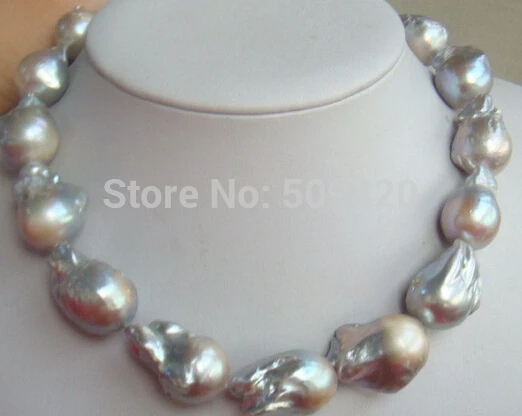 

~~ Free Shipping huge 20MM SOUTH SEA GENUINE gray PEARL NECKLACE 18
