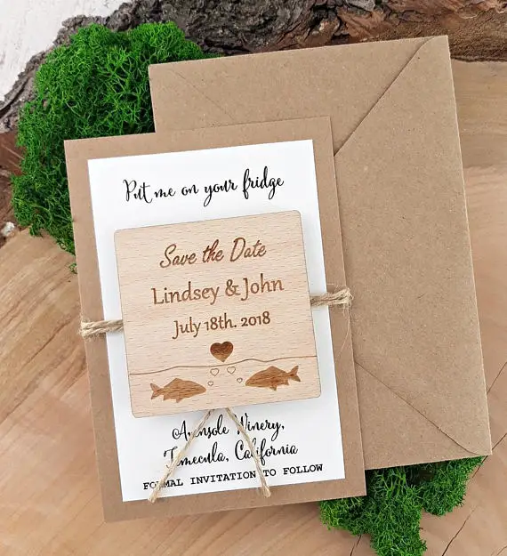 Personalized Fish Beach Wedding Announcement Wooden Save The Date