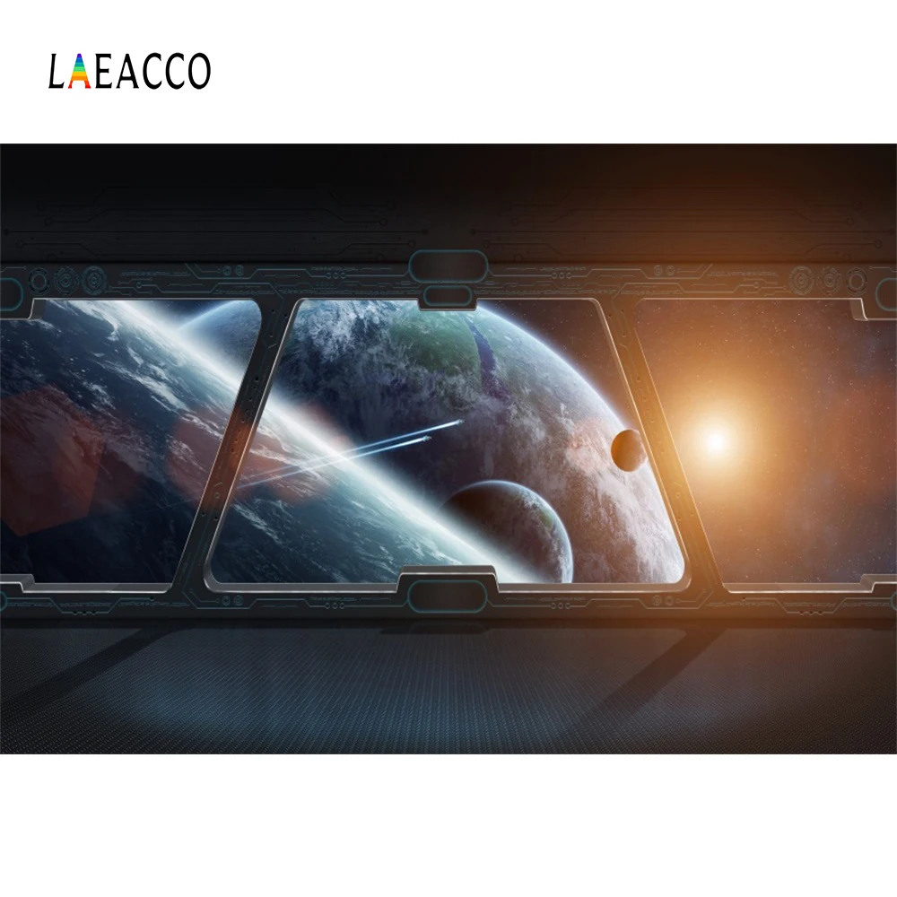 Laeacco Spaceship Interior Planets Fantasy Scene Photography Backgrounds Customized Photographic Backdrops For Photo Studio