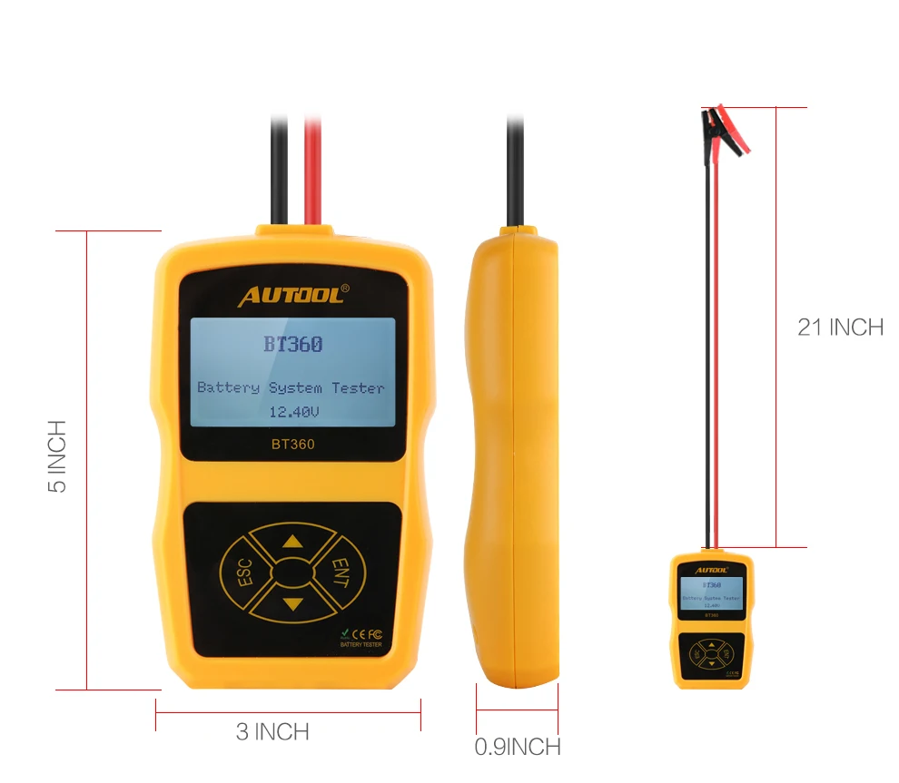 AUTOOL BT360 12 в цифровой автомобильный тестер батареи для затопленных AGM гелевых BT-360 12 вольт Автомобильный анализатор батареи CCA многоязычный