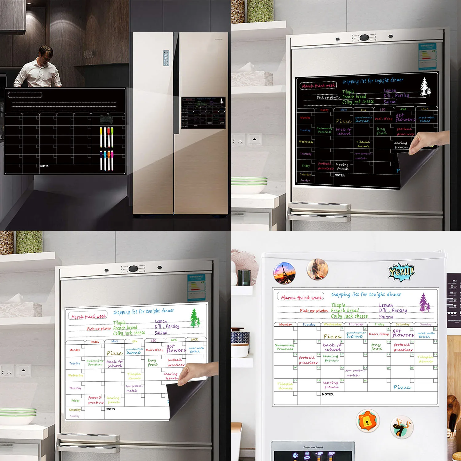 

Magnetic Menu Board Fridge Sticker with 8 Color Chalk Markers Home Kitchen Chalk Board Weekly Planner Board Refrigerator Board