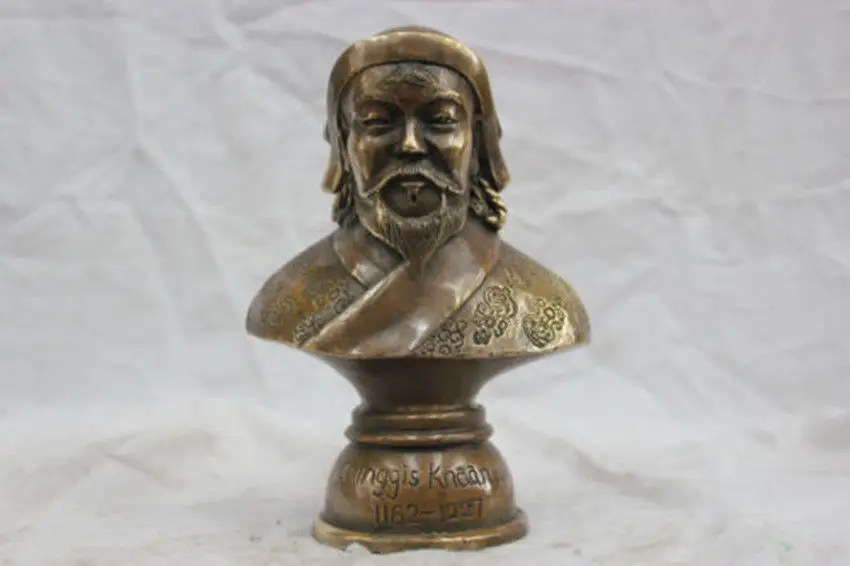 

TNUKK China Pure Bronze Genghis Khan Bust Statue vintage family decoration metal handicraft