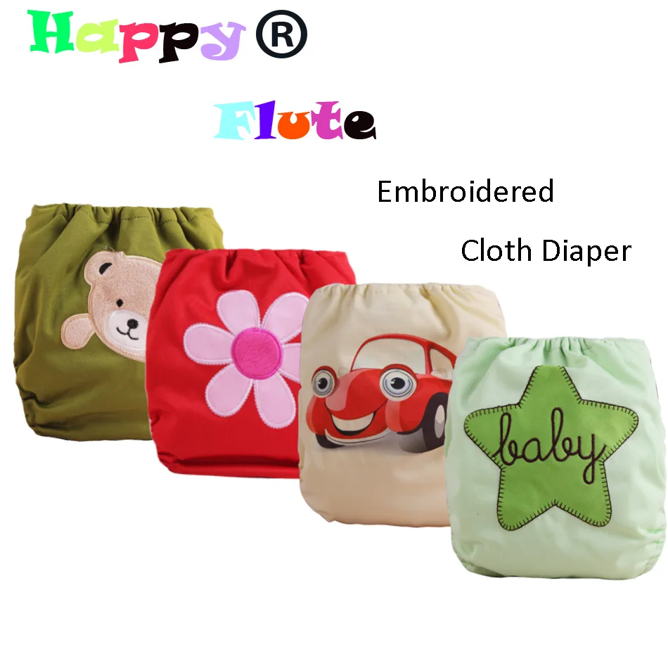HappyFlute Embroidered Cloth Diaper Baby OS Pocket Diaper waterproof