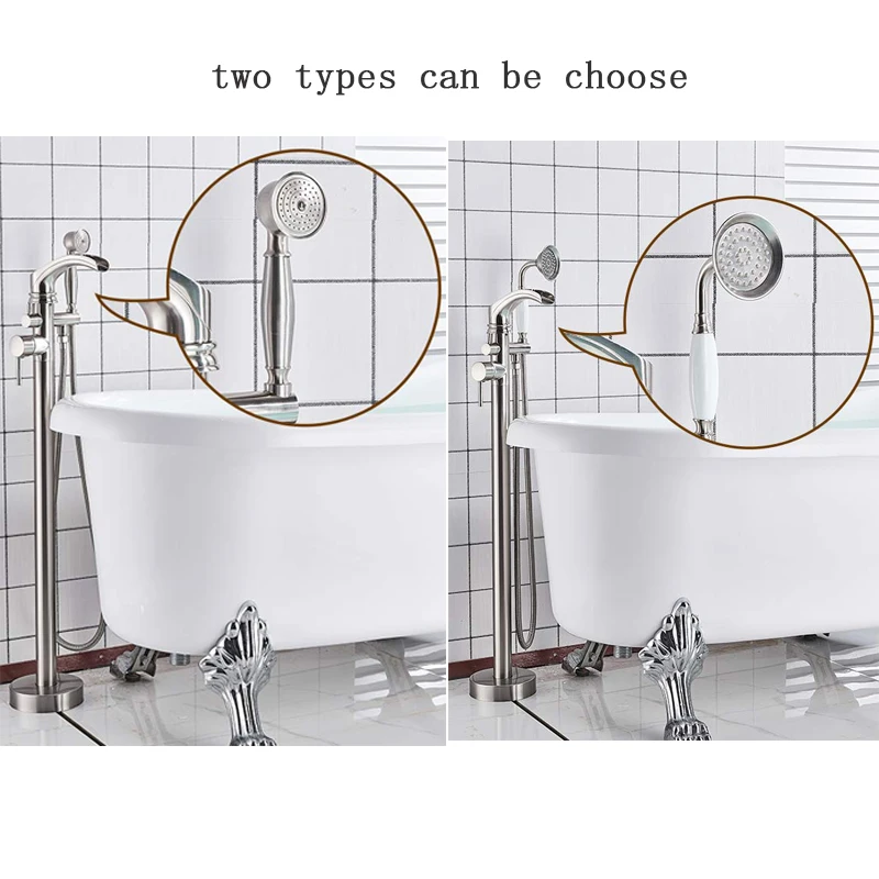 Никель Матовый бронзовый напольная стойка Смесители для ванной с ручным душа напольный стоячий смеситель для ванной одной ручкой смеситель