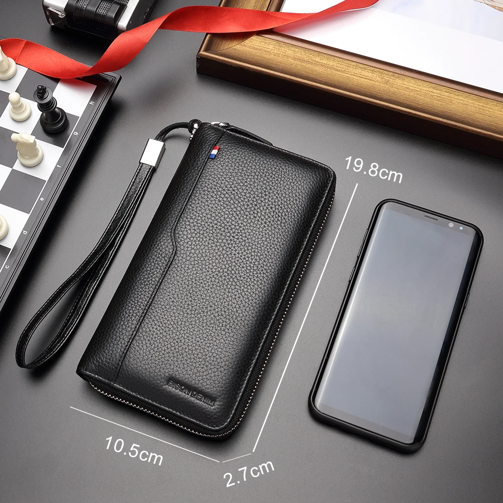 البيسون الدنيم 100% جلد البقر مخلب محافظ للرجال محفظة حمل بطاقات محفظة نسائية للعملات المعدنية طويلة الهاتف محفظة N8226-2