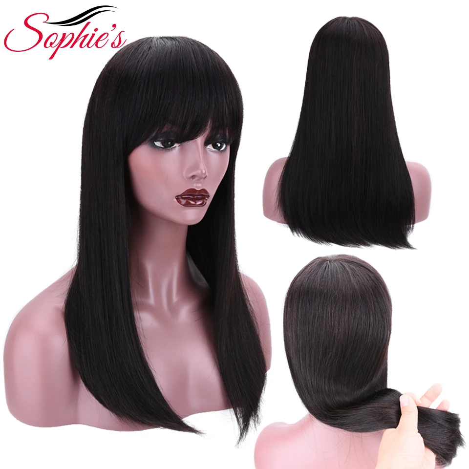 Sophie's человеческие волосы парик бразильский remy волосы боб парик с челкой 1" предварительно выщипанный парик шнурка натуральный волос для черной женщины