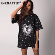 Женская свободная футболка EVERAFTER, повседневная футболка с короткими рукавами с принтом солнца и электрического тока, забавная футболка в стиле «Харадзюку», лето