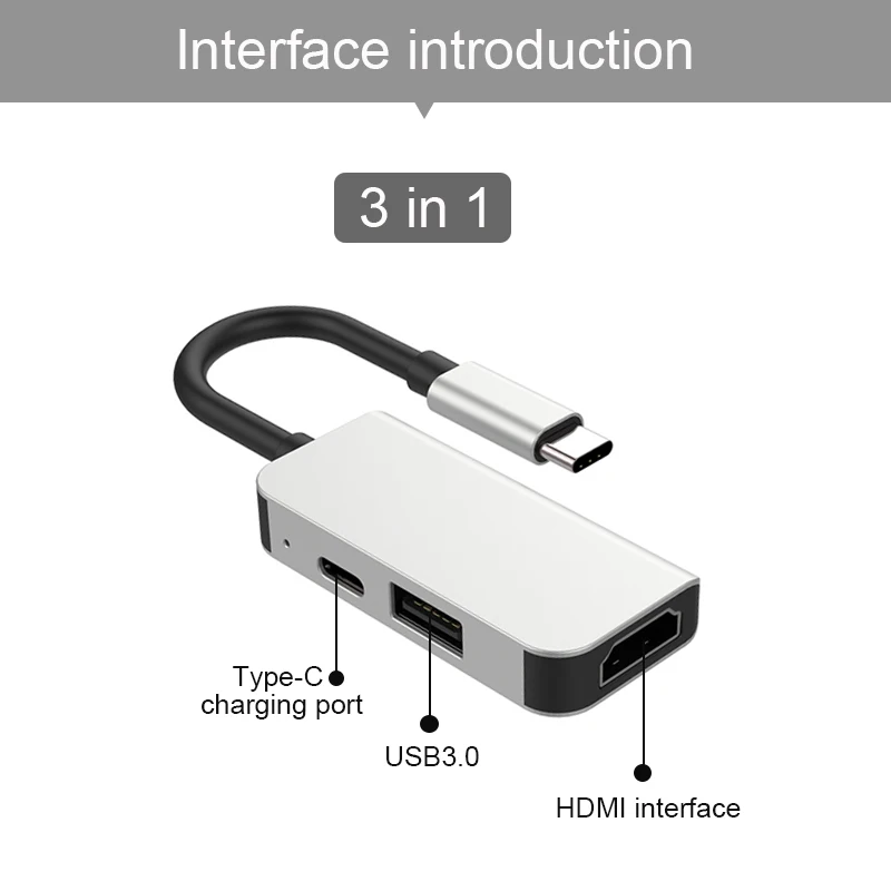 Basix USB-C концентратор типа C для мульти USB 3,0 концентратор HDMI адаптер док-станция для MacBook Pro huawei P30/P20 USB-C 3,1 сплиттер 3 порта USB концентратор - Цвет: 3 in1 hub