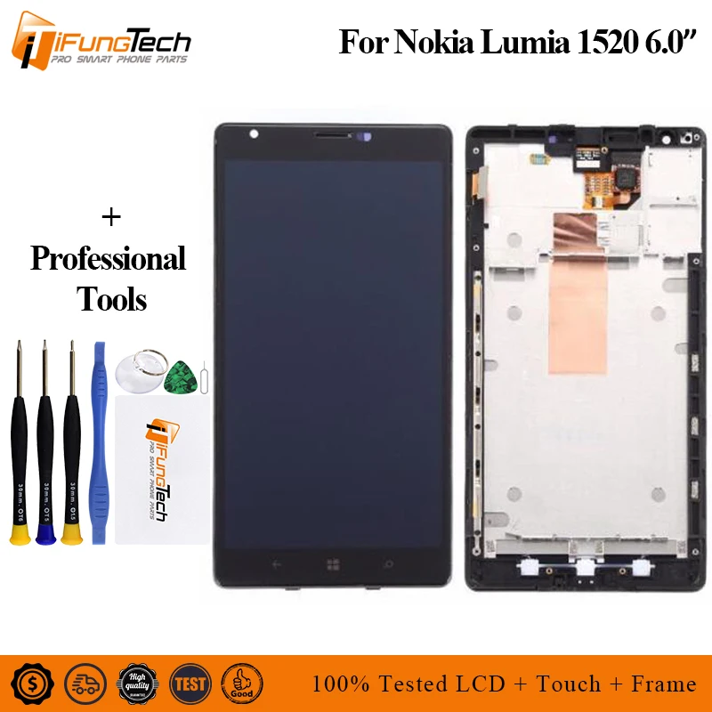 

100% Tested AAA LCD For Nokia Lumia 1520 RM-937 RM-940 LCD Display+Touch Screen Digitizer Assembly+Frame Replacement Parts