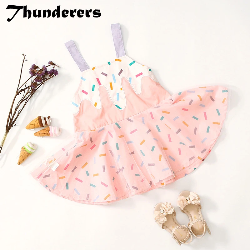 

Thunderers Summer Toddler Baby Dress Sleeveless Printed Girl Dresses Pink Ice Cream Kids Princess Dress Summer Clothes Wear