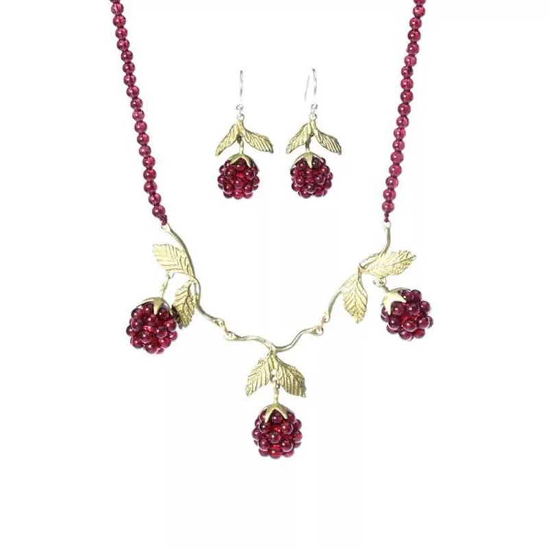 

2017 Orginal Quality Natural Garnet Raspberry Womens Vintage Cranberry Necklace Stud Earring Brooch Jewelry Sets