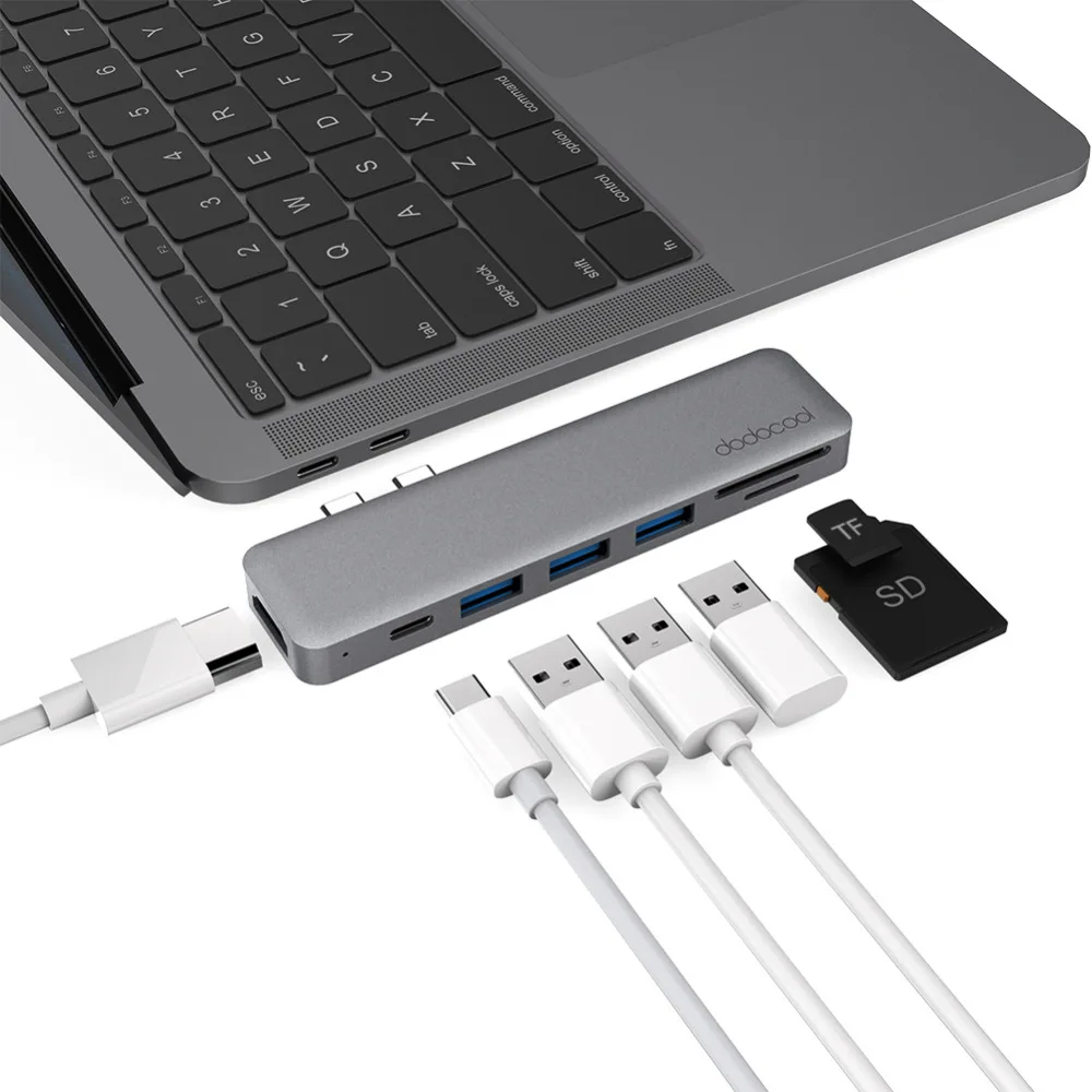 Dodocool алюминиевый двойной USB C концентратор с 3 USB 3,0 SD/TF кард-ридер type-C концентратор зарядка Thunderbolt передача данных для Macbook Pro