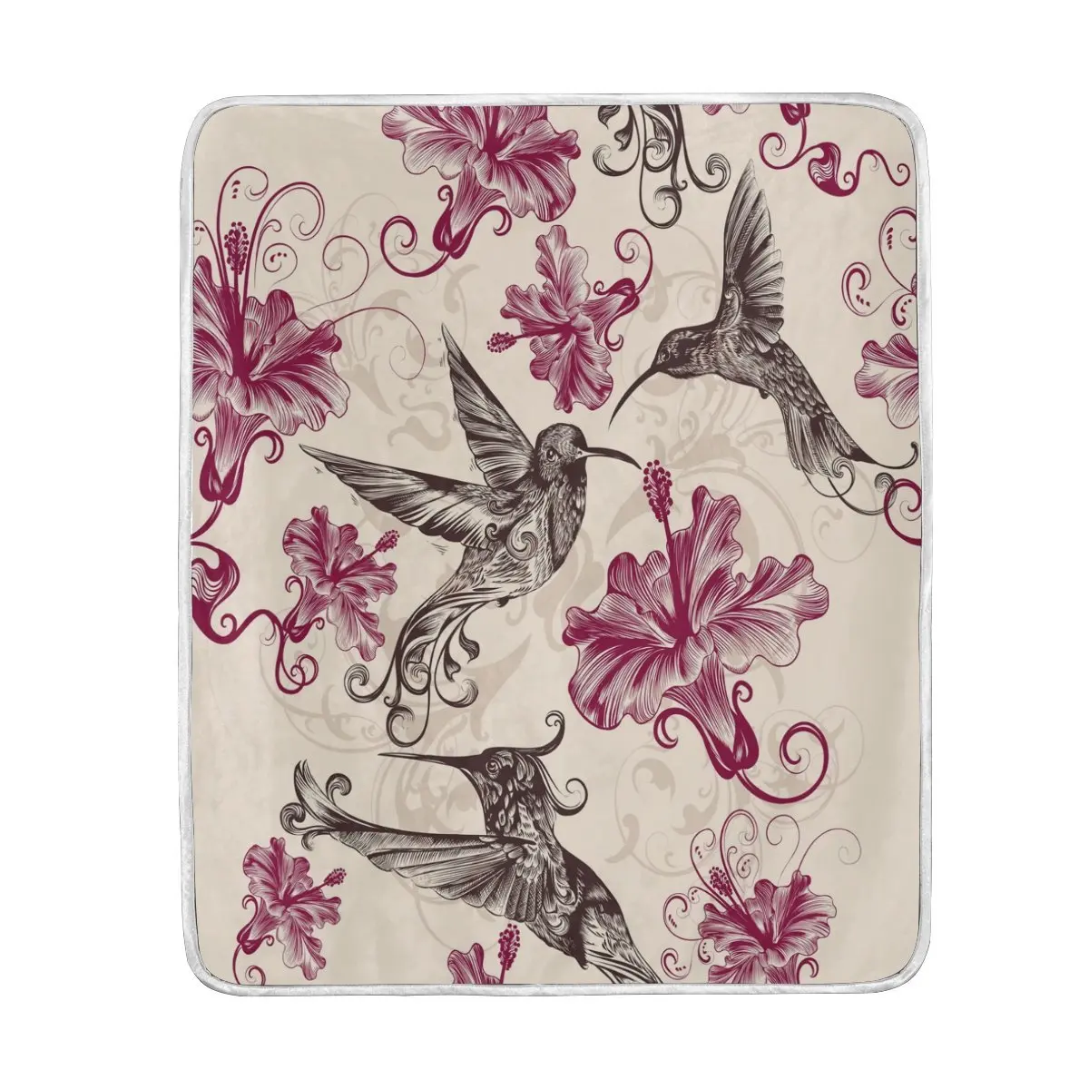 Vintage Hummingbird with Flower Blanket Soft Warm Cozy Bed Couch