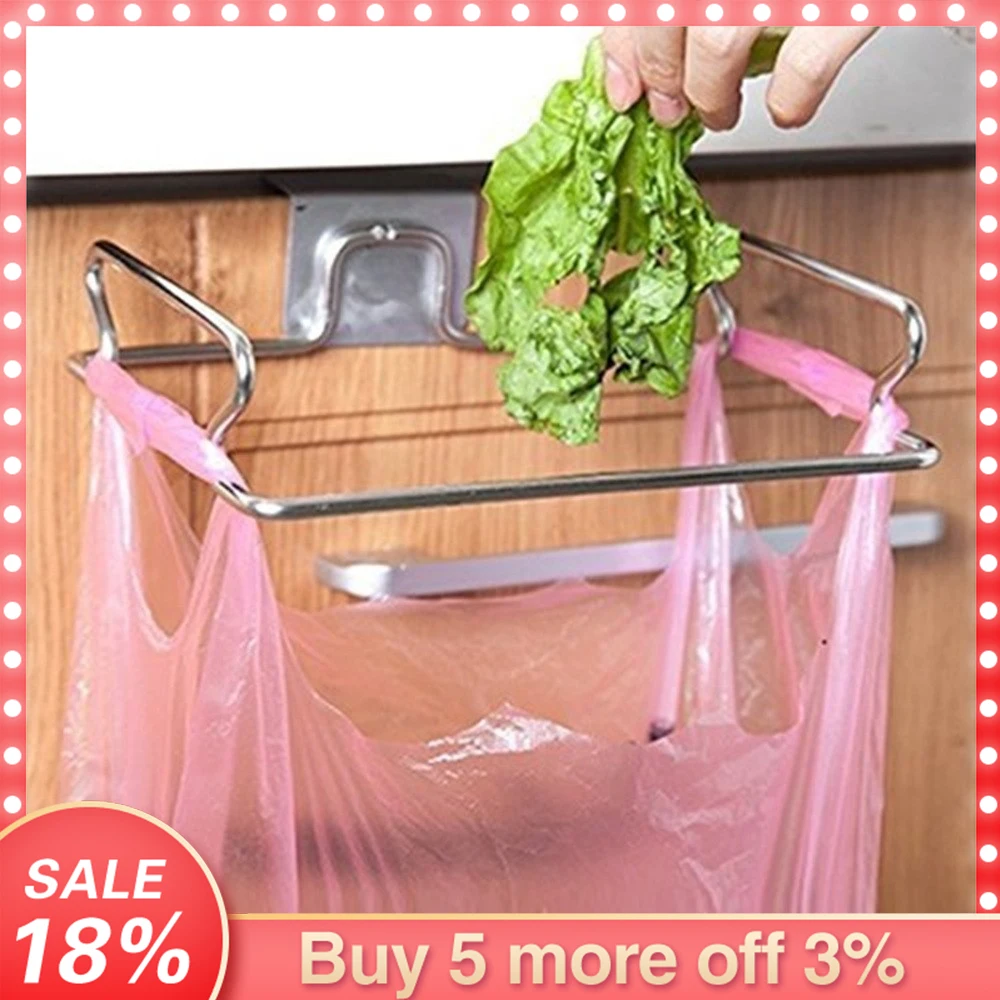Metal Cupboard Door Back Hanging Trash Rack Storage Kitchen Garbage