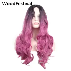 WoodFestival черный корень парик Голубой с эффектом омбре розовый длинные волнистые Искусственные парики для женщин термостойкие парики