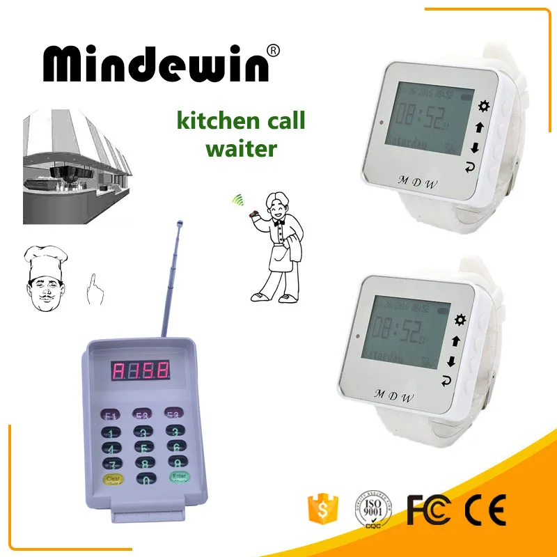 

MIndewin Restaurant Wireless Calling System Smart New Keyboard And 2PCS Watch for Kitchen Call Waiter