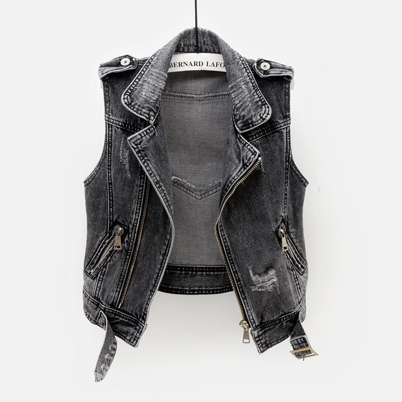 

3 Colors Womens Spring Summer Street Wear Casual Denim Vest Female Motorcycle Jacket Loose Sleeveless Cardigan Short Waistcoat
