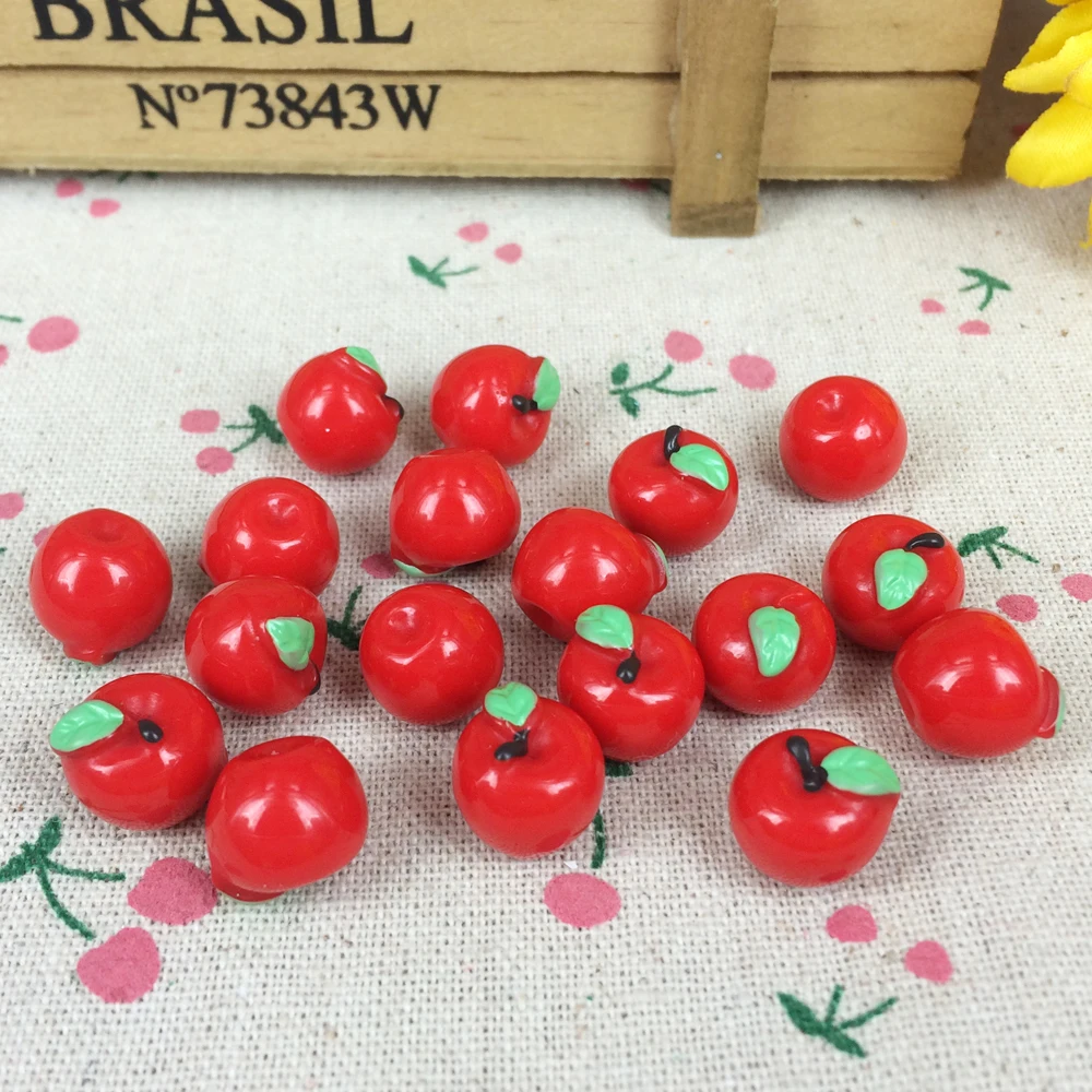 10 шт. искусственные миниатюрные продукты красного яблока с листом Kawaii DIY аксессуары для украшения Скрапбукинг Ремесло: 12 мм