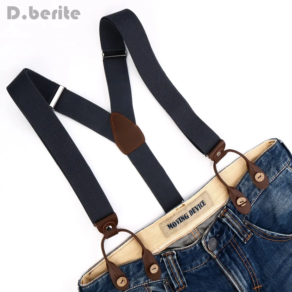Solid Plain Braces Men's Women Suspender Adjustable PU Leather Adult
