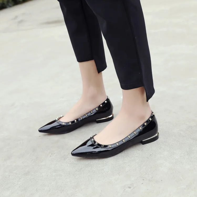 

Big Size 9 10 11 12 ladies high heels women shoes woman pumps Sharp-tipped pure-color riveted shallow-cut single shoe