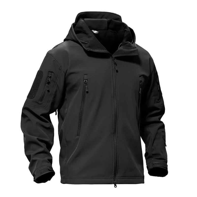 TACVASEN зимняя куртка мужская армейская куртка Военная Тактическая флисовая куртка водонепроницаемая флисовая куртка темно-синяя ветровка охотничья одежда - Цвет: Black