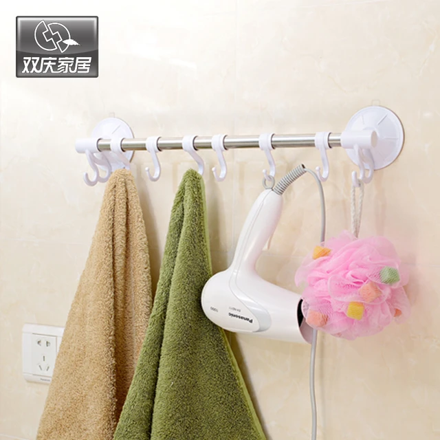 44cm Wall Mounted Suction Cup Bathroom Towel Hooks Movable With 8