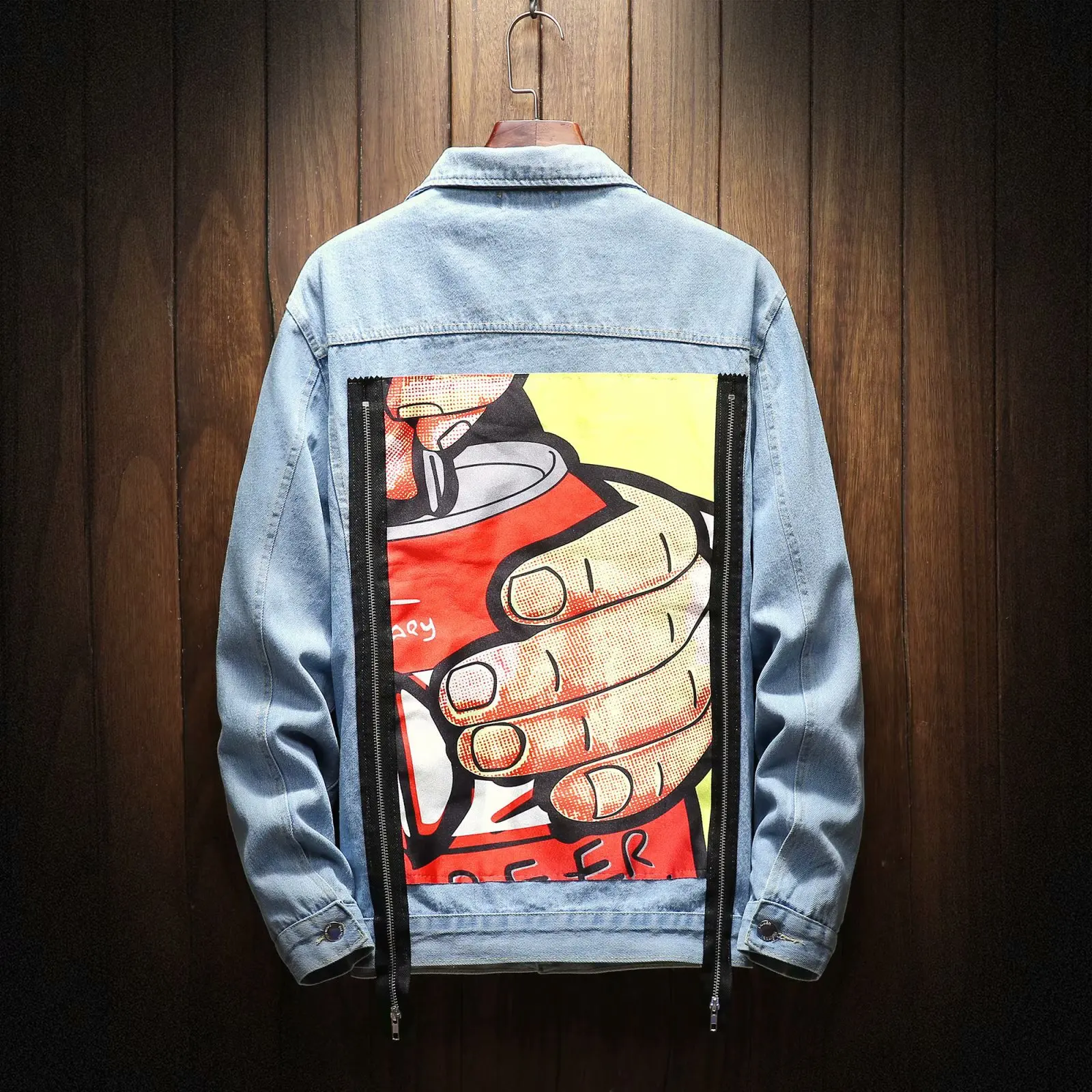 Джинсовая мужская куртка в стиле хип-хоп с аппликацией граффити,, джинсовая куртка с отложным воротником, Мужская Уличная одежда - Цвет: Z002