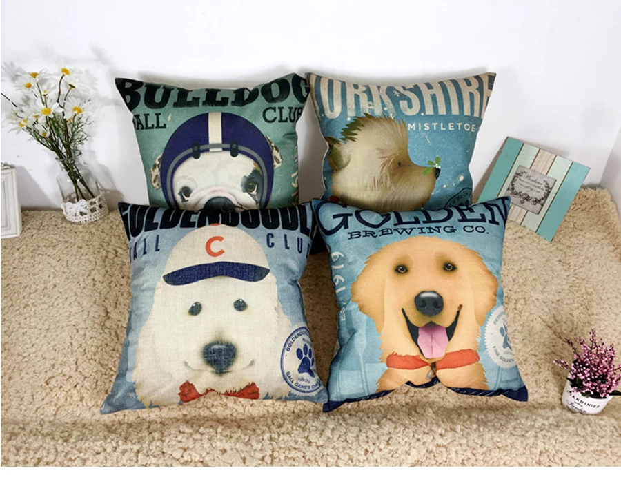 Декоративные подушки без внутренней мультяшной собаки Чехол на подушку с принтом 45 см x 45 см льняная хлопковая наволочка для домашнего декора