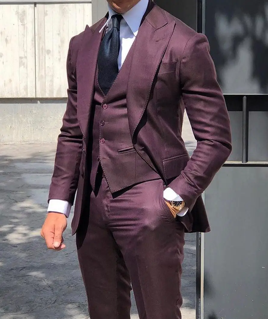 Hot New Sexy Mens Formal Suits Tuxedos Blazers High Quality Custom Made Best Men Grooms Three Pieces(Jacket+Pants+Vest) | Мужская одежда
