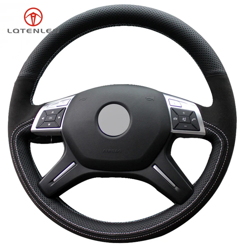 LQTENLEO Black Suede Leather DIY Car Steering Wheel Cover for Mercedes