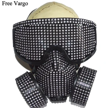 

Holographic Rave Halloween Streampunk Burning Man Rhinestone Costume Cyber Goth Masquerade Gas Mask Goggles Cosplay Outfit