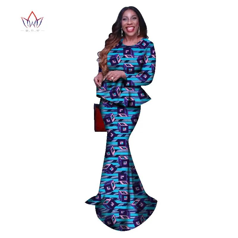 В пол Vestidos Африка одежда комплект из двух предметов Большие размеры Дашики женские африканские женские o-образная юбка комплект высокого качества WY1088