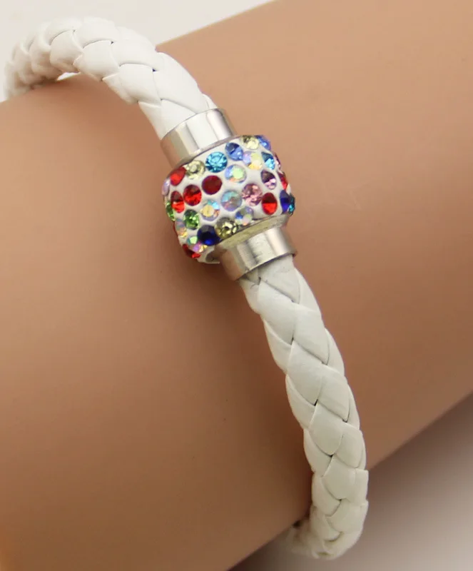 

Multi Layer PU Pulseiras Leather Bracelet Bangle with Disco Ball Crystal Rhinestone Magnetic Clasp for Women or Girl