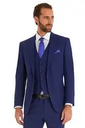 Новое поступление смокинг жениха Темно-синие Groomsmen Пик нагрудные WeddingDinner костюмы best человек Жених (куртка + штаны + галстук + жилет)