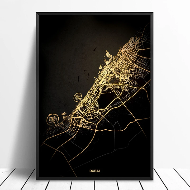 Dubai City Light Maps Custom World City Map Posters Canvas Prints Nordic Style Wall Art Home Decor Painting Calligraphy Aliexpress