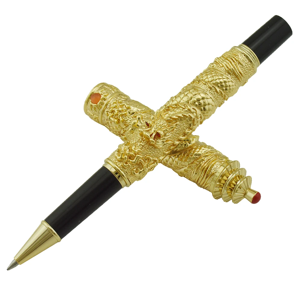 Jinhao винтажная Роскошная Ручка-роллер Золотая башня Кепка маленький двойной играющий Дракон жемчуг, Металлическая резьба тиснение тяжелая ручка