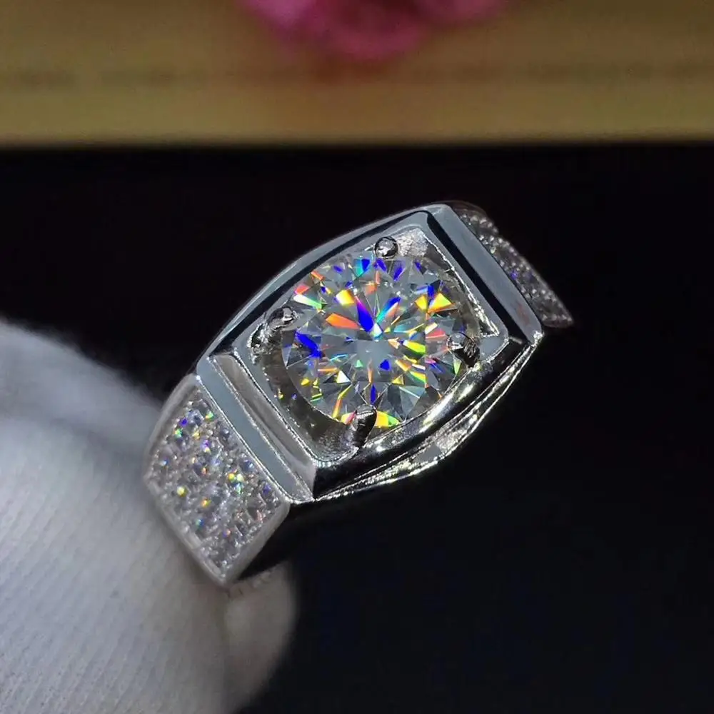 Круглое серебряное муассанитовое кольцо 2ct 8 00 мм D VVS роскошное для мужчин|Кольца|