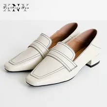 XiuNingYan/Для женщин основной плоские туфли из мягкой натуральной кожи квадратный носок повседневная обувь tenis feminino ручной работы Лоферы женские Туфли без каблуков