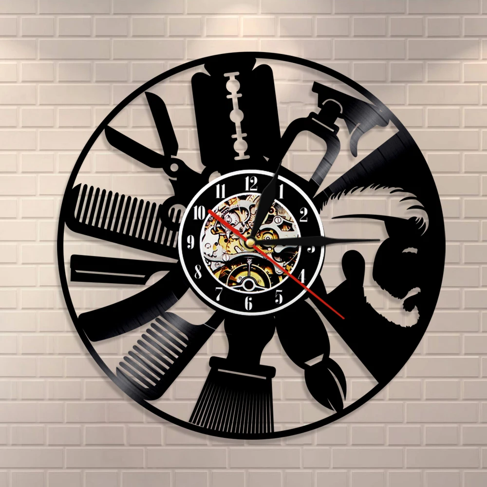 1Piece Hair Salon Vinyl Record Wall Clock Art Decor Unique Decorative