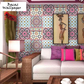 

10M National Customs Texture Religion Vinyl Wallpaper Roll For Walls in Roll Red/green/silver Wall Paper Roll