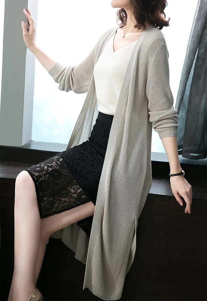 Spring and summer new style Korean version of the long thin coat Ice silk holiday top