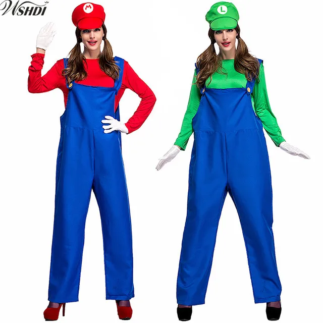 halloween costumes women super mario luigi brothers plumber costume jumpsuit fancy cosplay clothing for adult women