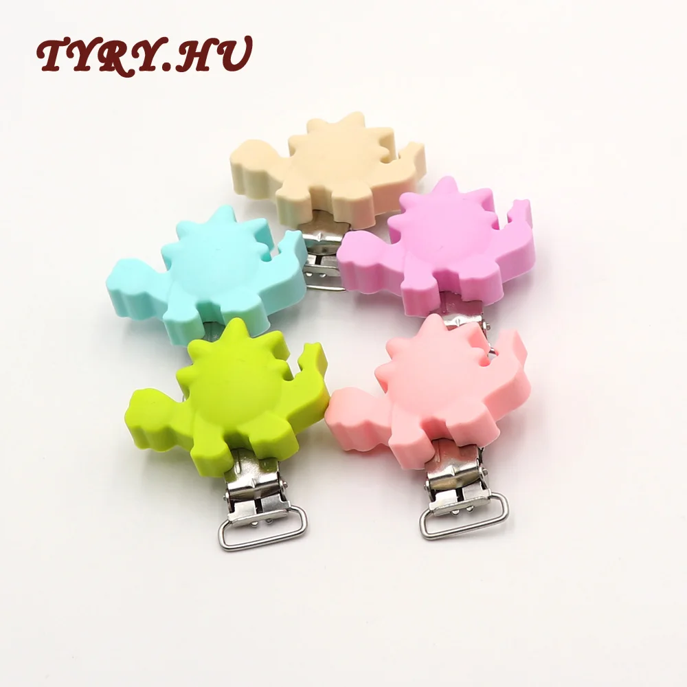 

TYRY.HU 2pc Silicone&Metal Pacifier Dinosaur Clips BPA Free for DIY Baby Teething Necklace Pendant Accessories Clamps Toy Gifts
