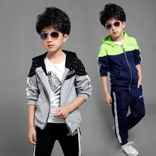 Спортивный костюм для мальчиков, комплект одежды, детский весенне-осенний спортивный костюм с капюшоном комплекты детской школьной одежды для мальчиков 4, 6, 8, 10, 12, 14 лет