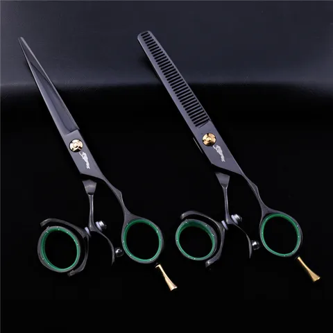 Corte de Cabelo Salão de Beleza Tesouras de Vôo Tesoura para Barbeiro Polegada Preto Desbaste 360 Graus Gire Giratório Tesoura Conjunto Cabeleireiro 6.0 –