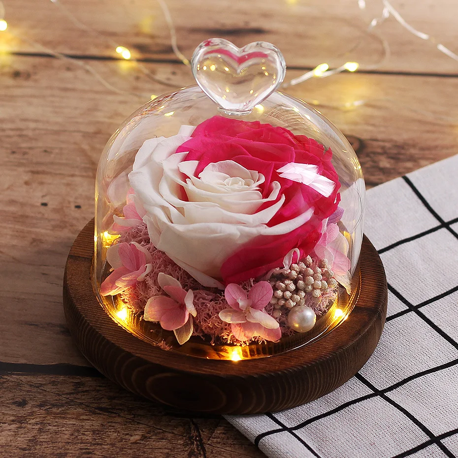 Подарок на день матери Золотая бессмертная роза цветок в стеклянном куполе белая база Светодиодная лампа украшение день Святого Валентина подарок на Рождество Флорес - Цвет: 085