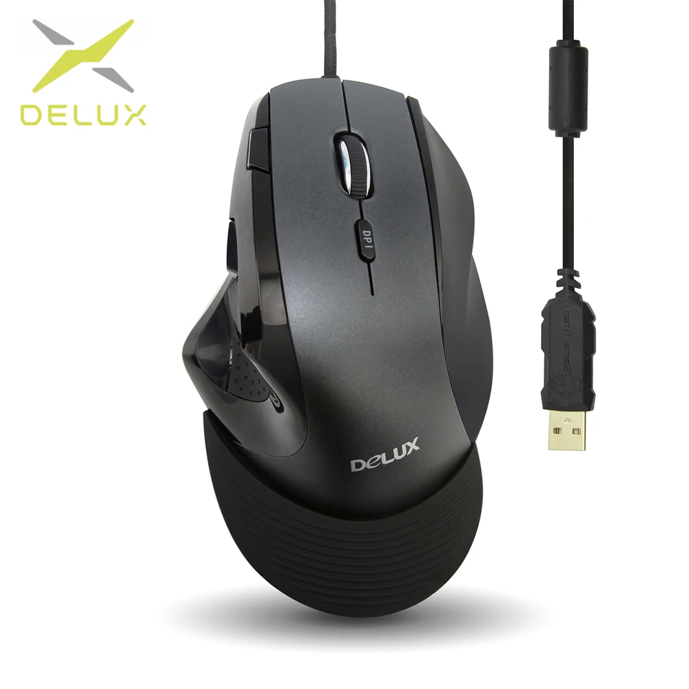 buy Delux M910BU Vertical Mouse 4000DPI Ergonomic Wired Gaming Mouse 9 Buttons Computer Mice with Wrist Rest For PC Laptop Gamer